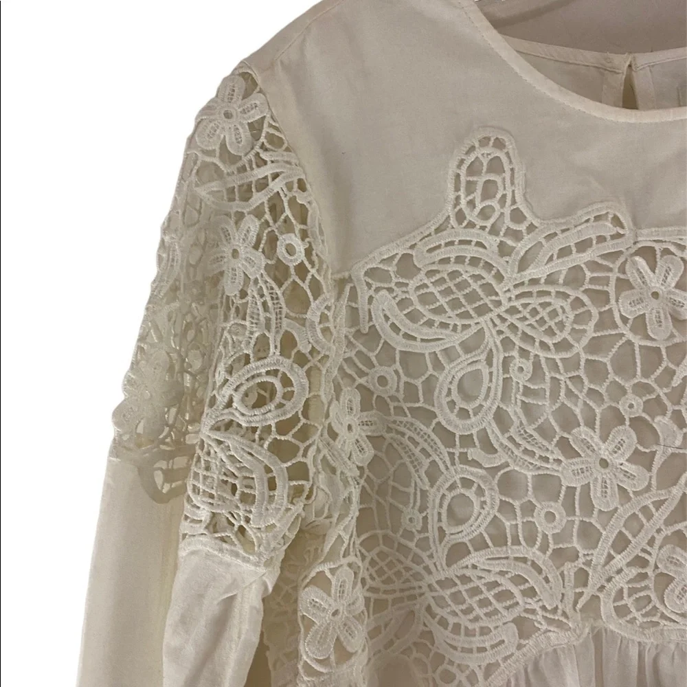 Abercrombie & Fitch Crochet Boho Cream Off-White Long Sleeve Blouse Size M - Picture 2 of 7